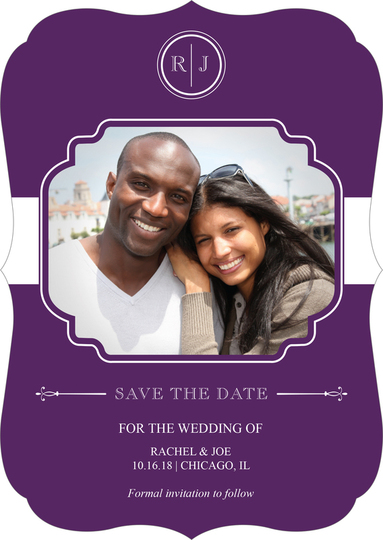 Purple Initial Connection Photo Save the Date Cards